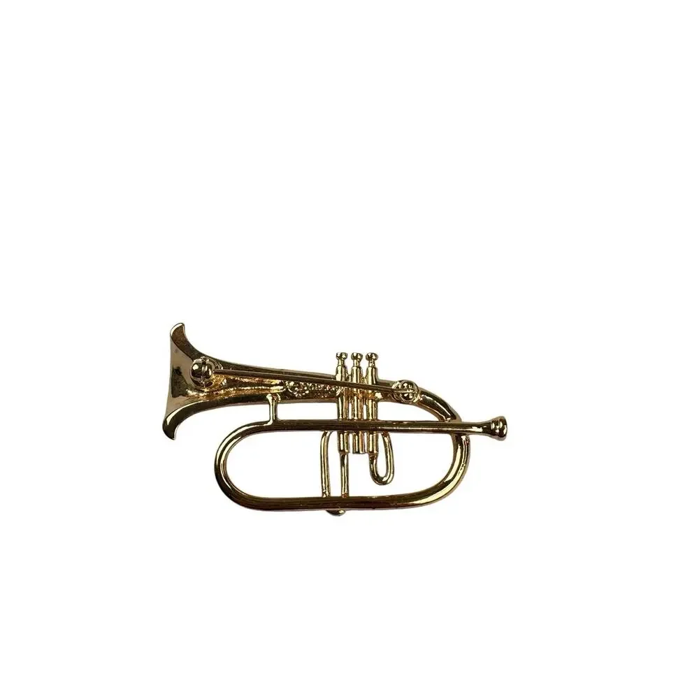 D'ORLAN Vintage Trumpet Pin Clear Rhinestones Gold Tone Brooch